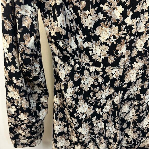 Anne Klein Vintage VTG A Line Black Floral Long Sleeve Buttons Short Dress 4 - Picture 4 of 8